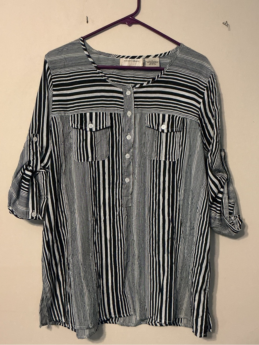 Lemon Grass Black/White Striped Shirt